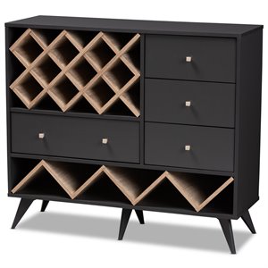 Pemberly Row Mid-Century Wood Wine Cabinet in Dark Grey and Oak