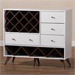 Pemberly Row Mid-Century Wood Wine Cabinet in White and Walnut