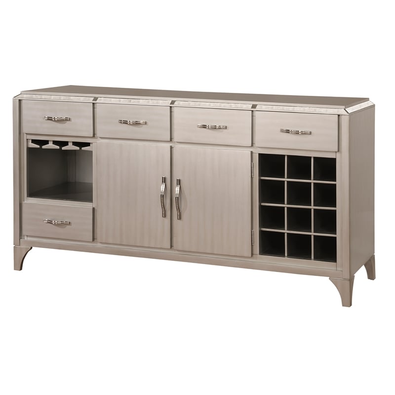 Pemberly Row Wood Dining Buffet Cabinet with Wine Rack in Silver