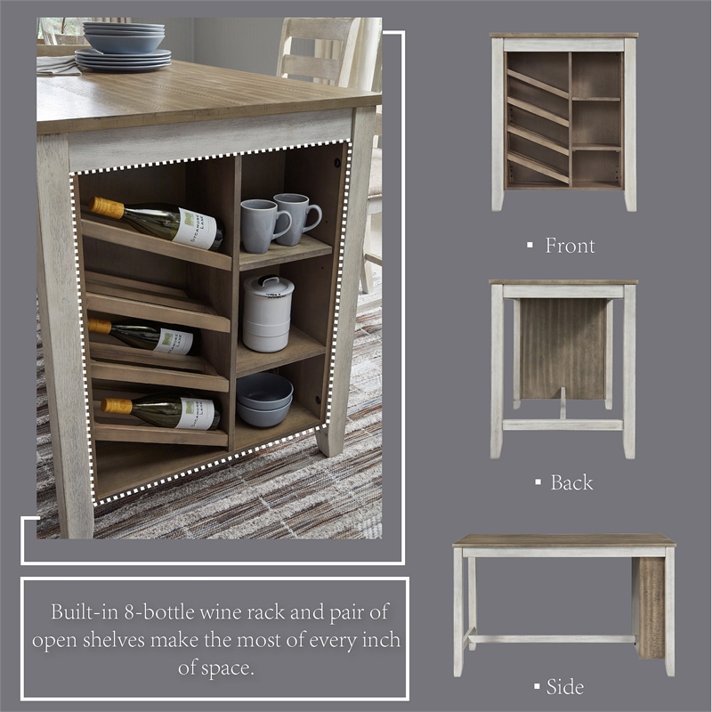 Pemberly Row Counter Height Dining Table w/Wine Rack in White/Light Brown