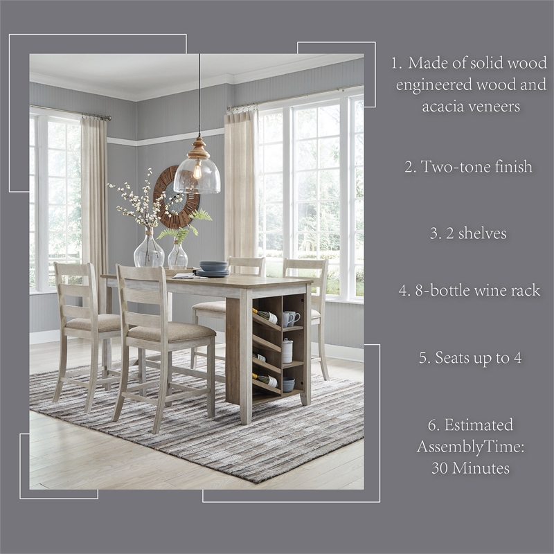 Pemberly Row Counter Height Dining Table w/Wine Rack in White/Light Brown