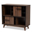 Pemberly Row Walnut Brown and Black Finished Wood Wine Storage Cabinet