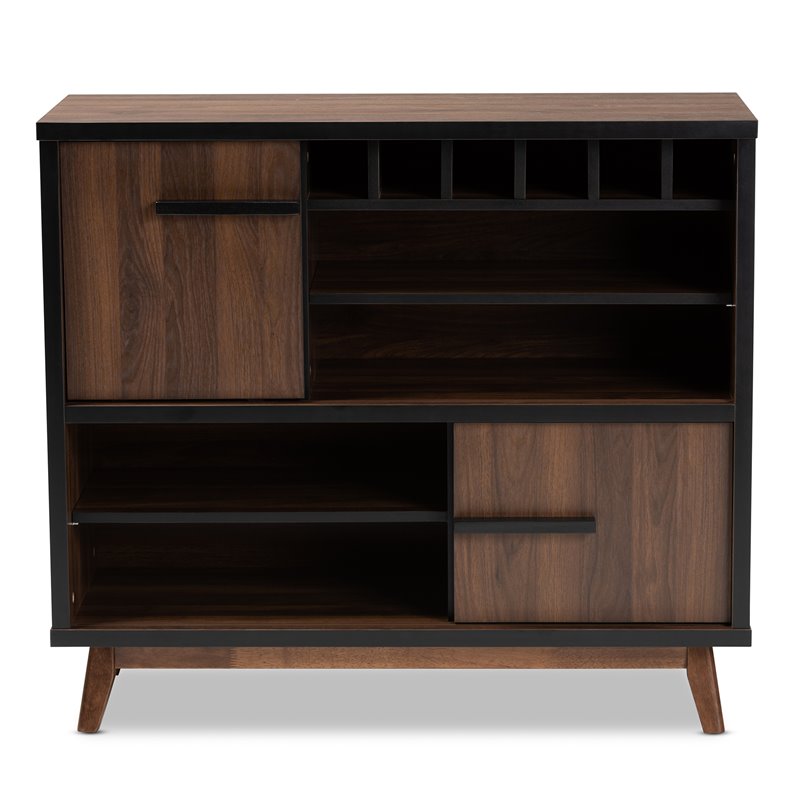 Pemberly Row Walnut Brown and Black Finished Wood Wine Storage Cabinet