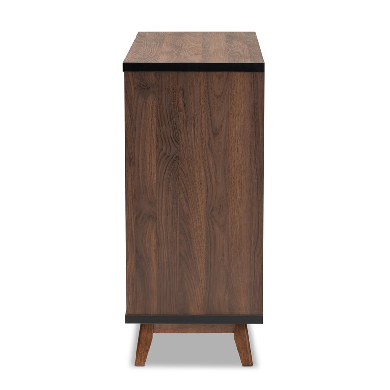 Pemberly Row Walnut Brown and Black Finished Wood Wine Storage Cabinet