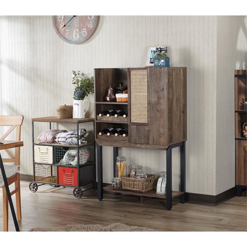 Pemberly Row Transitional Wood 8-Bottle Wine Cabinet in Reclaimed Oak