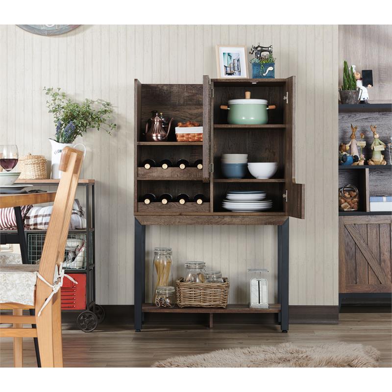 Pemberly Row Transitional Wood 8-Bottle Wine Cabinet in Reclaimed Oak