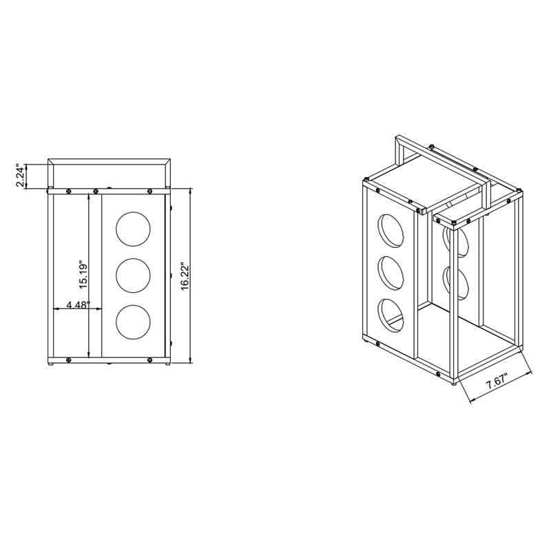 Pemberly Row Industrial Wood 3-Bottle Wine Rack in Reclaimed Oak
