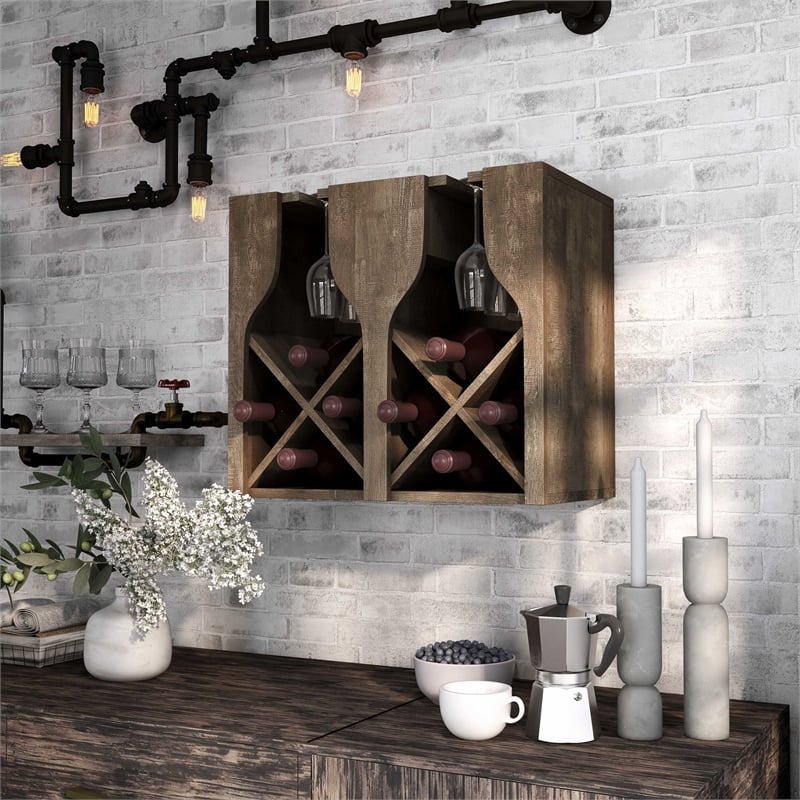 Pemberly Row Wood 8-Bottle Hanging Wine Rack in Reclaimed Oak