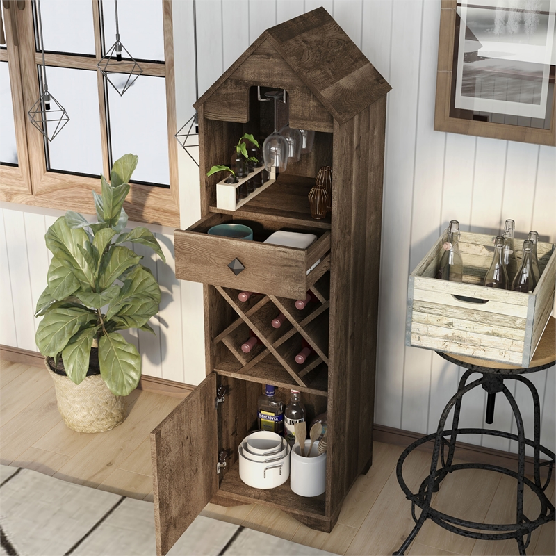 Pemberly Row Rustic Wood 5-Bottle Wine Rack in Reclaimed Oak