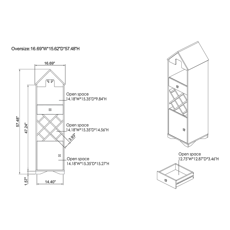 Pemberly Row Rustic Wood 5-Bottle Wine Rack in Reclaimed Oak