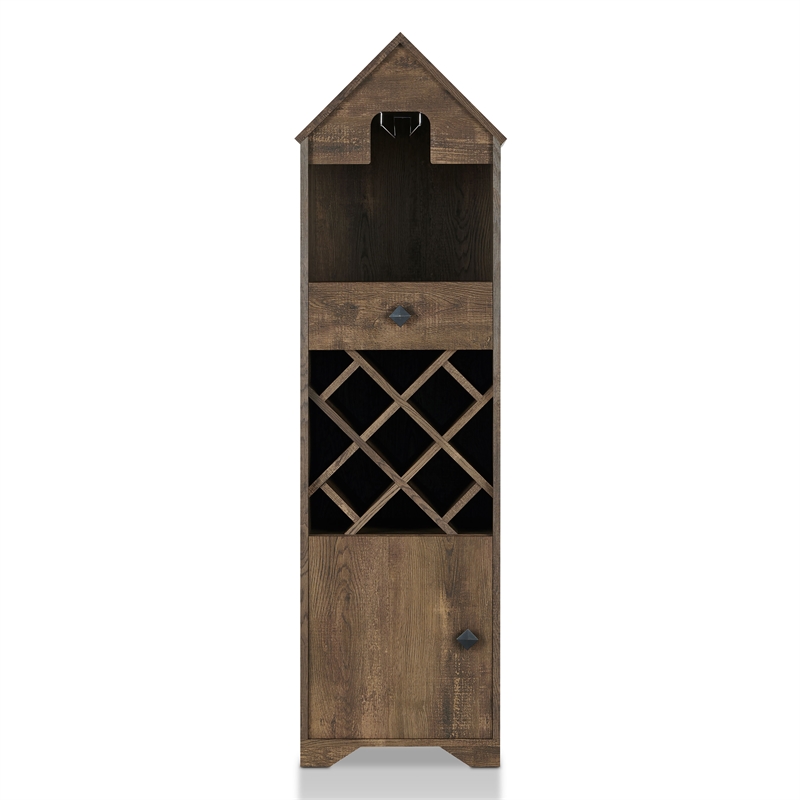 Pemberly Row Rustic Wood 5-Bottle Wine Rack in Reclaimed Oak