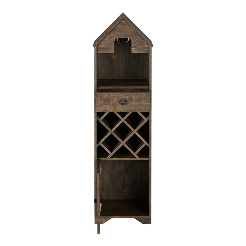 Pemberly Row Rustic Wood 5-Bottle Wine Rack in Reclaimed Oak