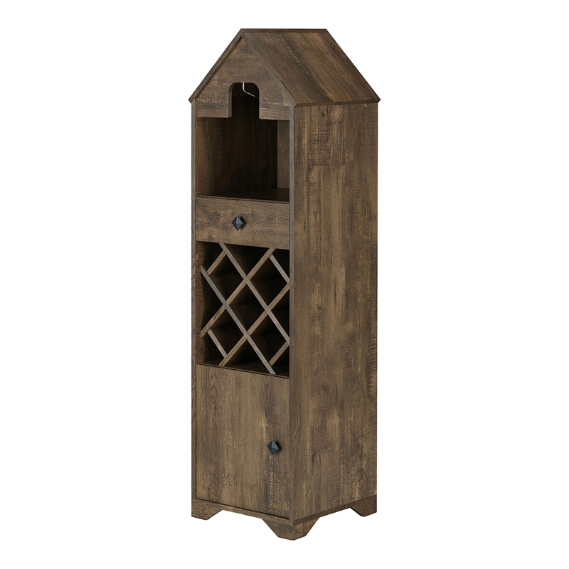 Pemberly Row Rustic Wood 5-Bottle Wine Rack in Reclaimed Oak