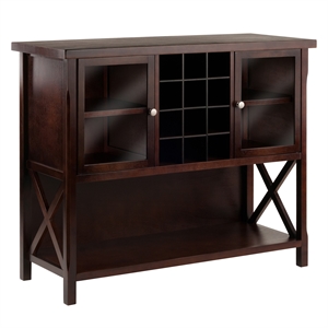 Pemberly Row 2 Door Transitional Solid Wood Wine Rack Buffet Table in Cappuccino