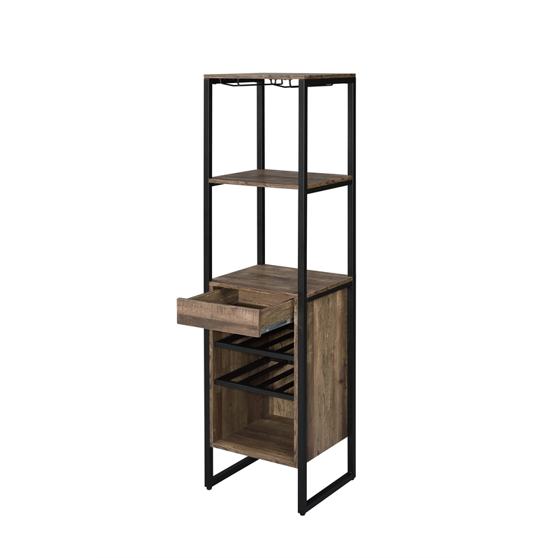 Pemberly Row Metal 1-Drawer Wine Rack with 5 Shelves in Weathered Oak