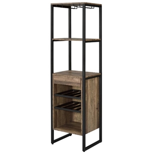 Pemberly Row Metal 1-Drawer Wine Rack with 5 Shelves in Weathered Oak