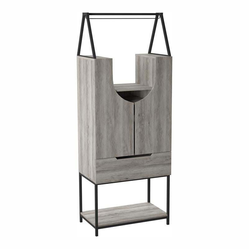 Pemberly Row Industrial Wood Wine Cabinet in Vintage Gray Oak