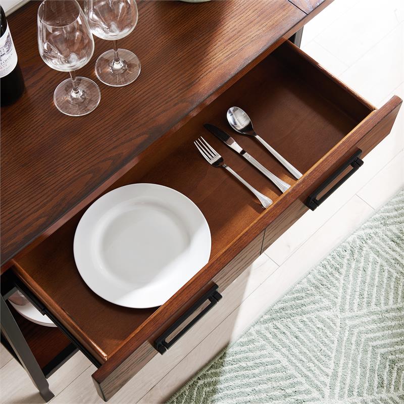 Pemberly Row Home Ironcraft Sturdy Wood Mini-bar/Wine Stand in Oak