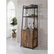 Pemberly Row Rustic Metal 4-Shelf Wine Cabinet in Oak and Black