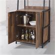 Pemberly Row Rustic Metal 4-Shelf Wine Cabinet in Oak and Black