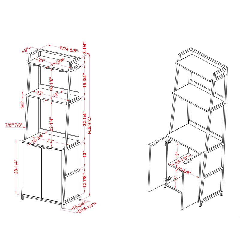 Pemberly Row Rustic Metal 4-Shelf Wine Cabinet in Oak and Black