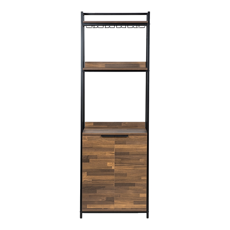 Pemberly Row Rustic Metal 4-Shelf Wine Cabinet in Oak and Black