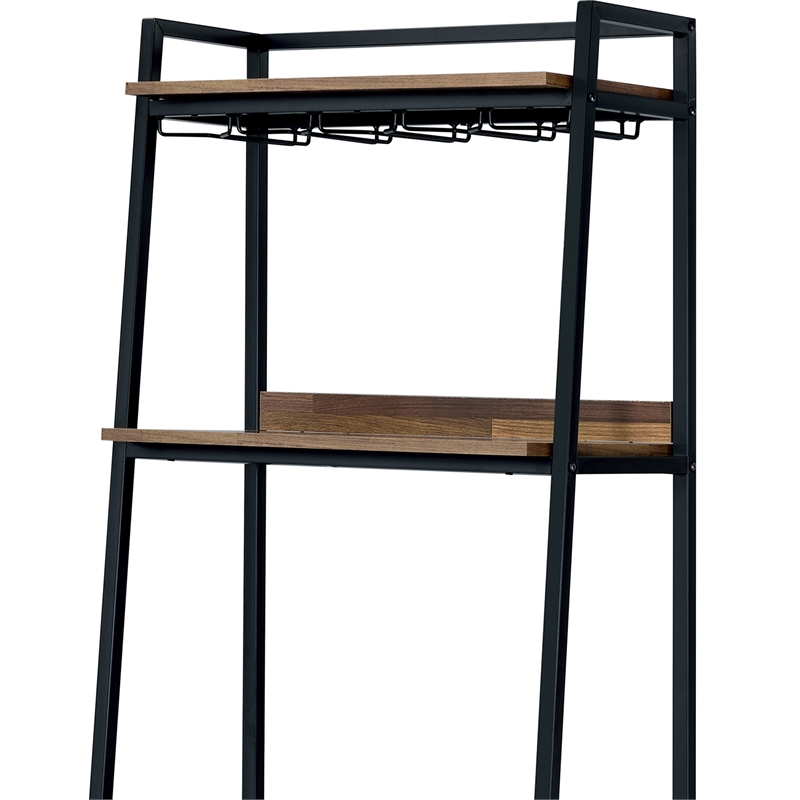 Pemberly Row Rustic Metal 4-Shelf Wine Cabinet in Oak and Black
