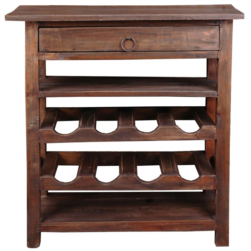 Pemberly Row Cottage Wood Wine Server with Drawer in Raftwood Brown