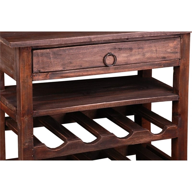 Pemberly Row Cottage Wood Wine Server with Drawer in Raftwood Brown