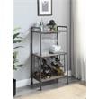 Pemberly Row Metal Wine Rack with Wooden Shelves in Antique Oak and Sandy Gray