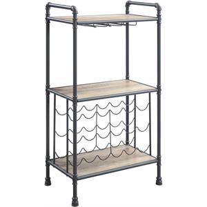 Pemberly Row Metal Wine Rack with Wooden Shelves in Antique Oak and Sandy Gray