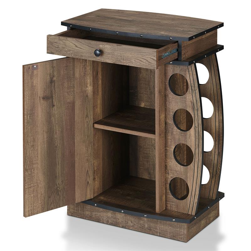 Pemberly Row Rustic Wood 8-Bottle Wine Cabinet in Reclaimed Oak