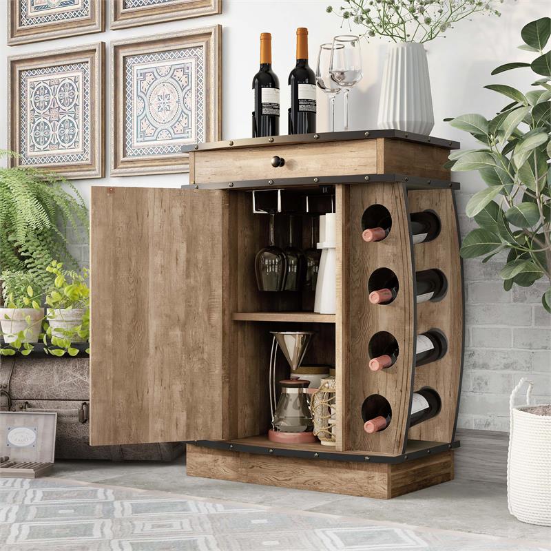 Pemberly Row Rustic Wood 8-Bottle Wine Cabinet in Reclaimed Oak