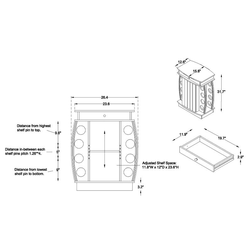 Pemberly Row Rustic Wood 8-Bottle Wine Cabinet in Reclaimed Oak