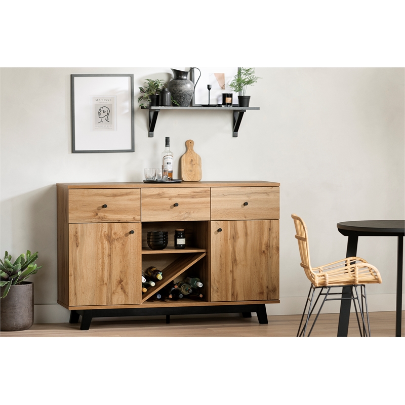 Pemberly Row Contemporary Engineered Wood Buffet with Wine Storage