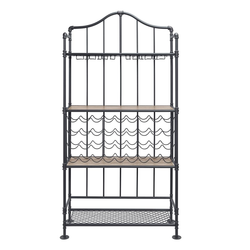 Pemberly Row 4-tier Metal Frame Wine Shelf in Oak and Sandy Black