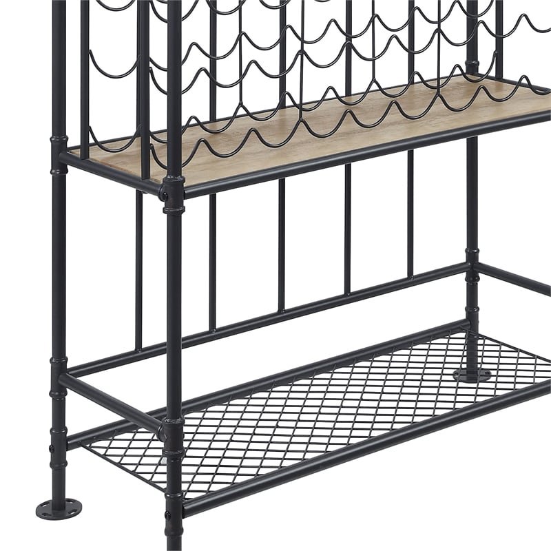 Pemberly Row 4-tier Metal Frame Wine Shelf in Oak and Sandy Black