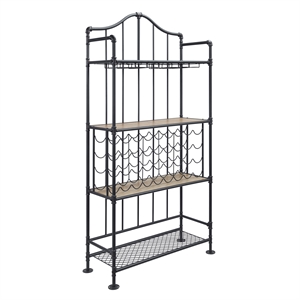 Pemberly Row 4-tier Metal Frame Wine Shelf in Oak and Sandy Black