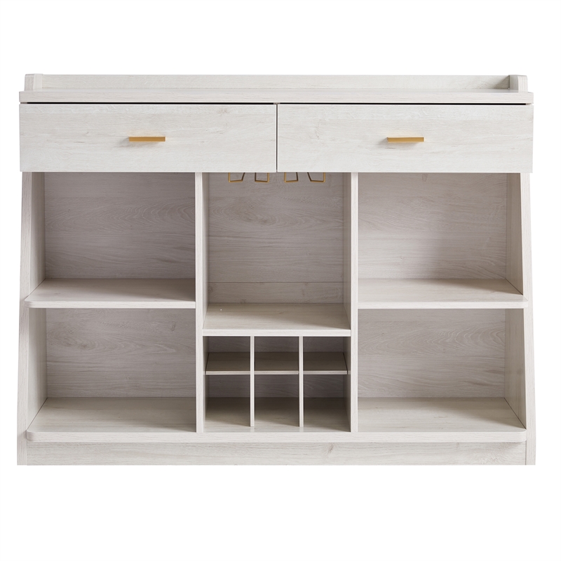 Pemberly Row Farmhouse Wood Multi-Storage Wine Cabinet in White Oak