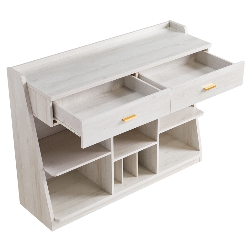 Pemberly Row Farmhouse Wood Multi-Storage Wine Cabinet in White Oak