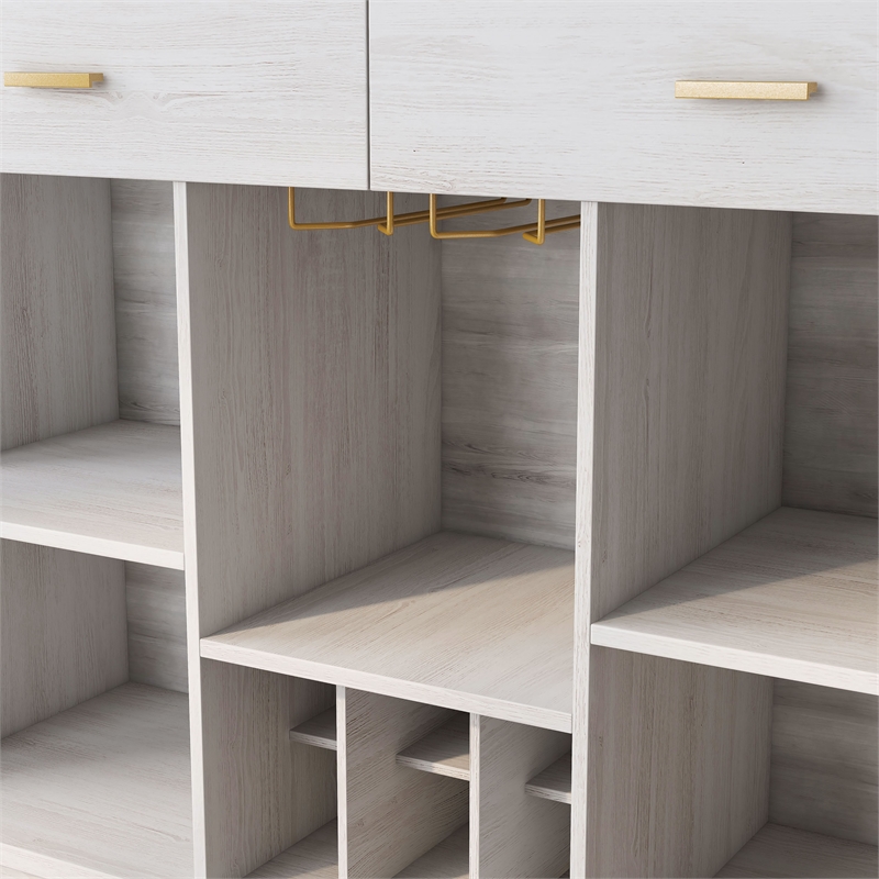 Pemberly Row Farmhouse Wood Multi-Storage Wine Cabinet in White Oak