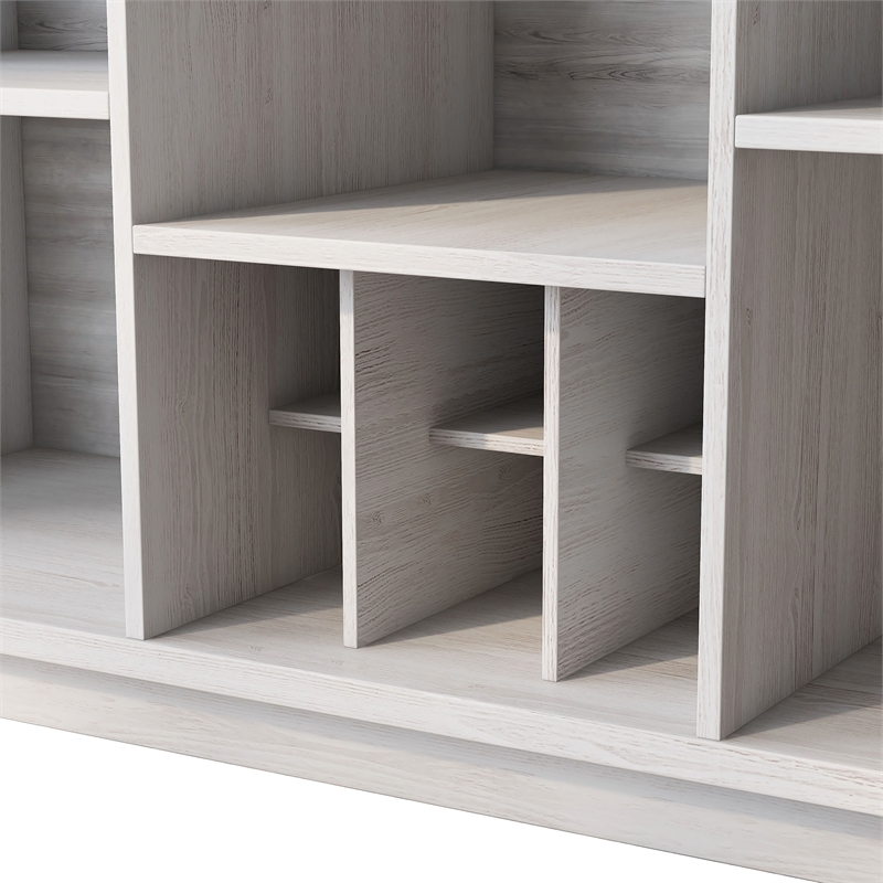 Pemberly Row Farmhouse Wood Multi-Storage Wine Cabinet in White Oak