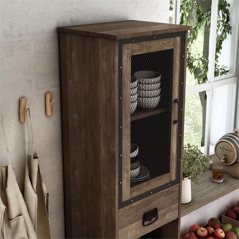 Pemberly Row Modern Farmhouse Wood Tower Cabinet in Reclaimed Oak