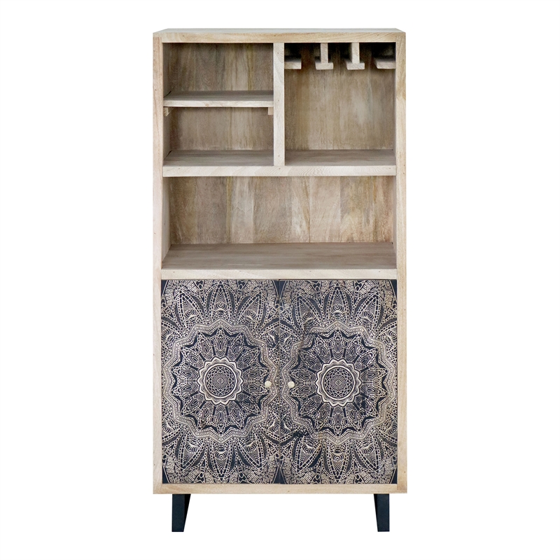 Pemberly Row Wood Multi-Storage Wine Cabinet in Natural and Black