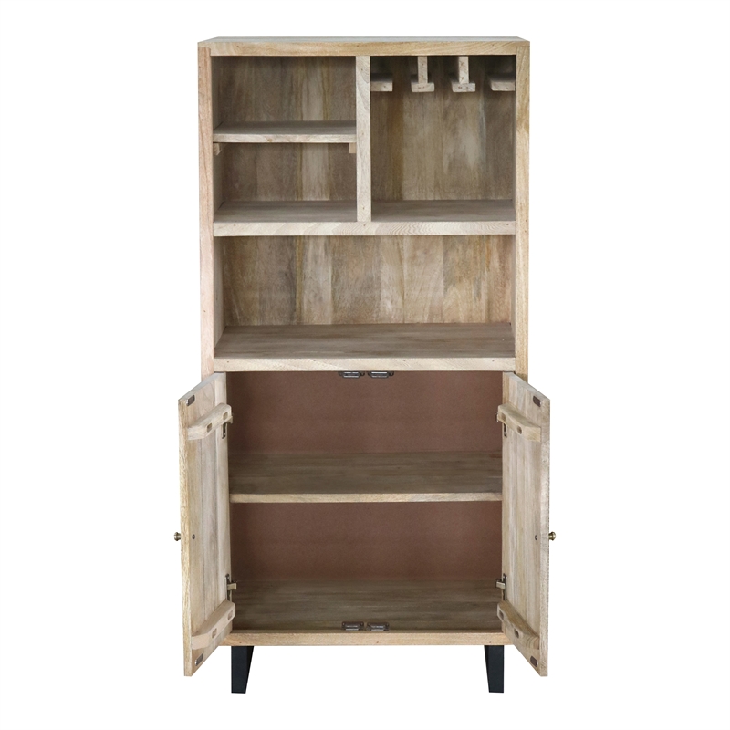 Pemberly Row Wood Multi-Storage Wine Cabinet in Natural and Black