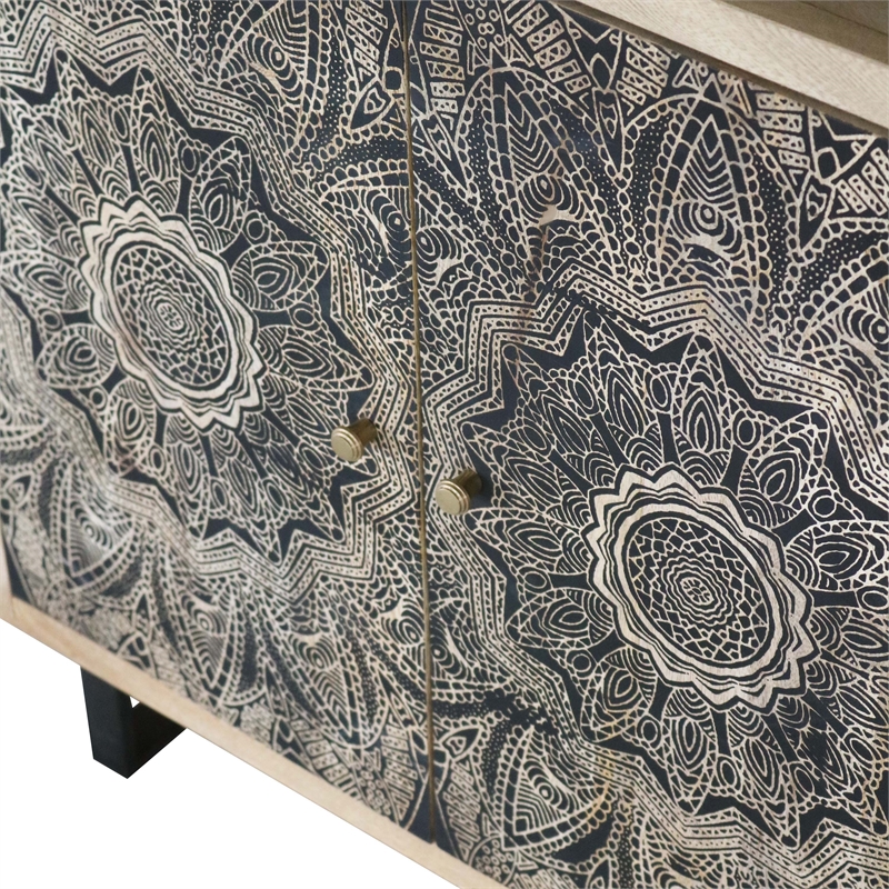 Pemberly Row Wood Multi-Storage Wine Cabinet in Natural and Black