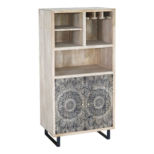 Pemberly Row Wood Multi-Storage Wine Cabinet in Natural and Black