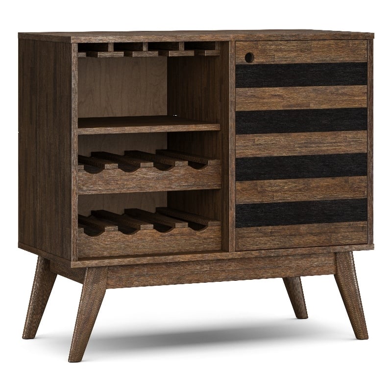 Pemberly Row Bottle Solid Wood Wine Cabinet in Natural Aged Brown
