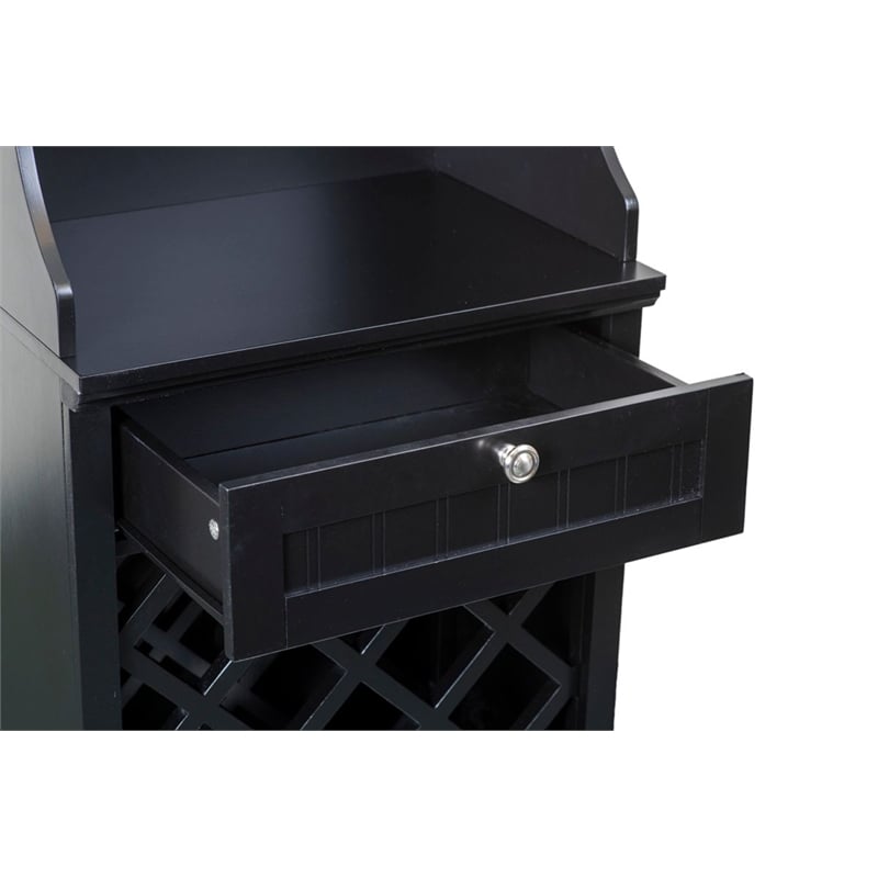 Pemberly Row Traditional Engineered Wood Wine Cabinet in Black