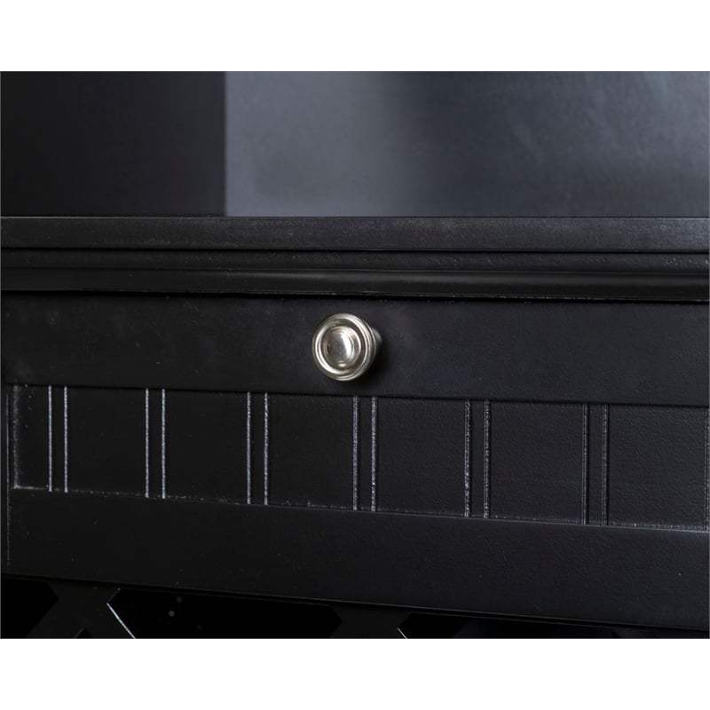 Pemberly Row Traditional Engineered Wood Wine Cabinet in Black